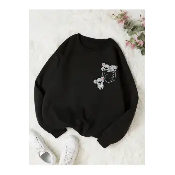 Coke serisi Koala Print Thermal Lined Sweatshirt