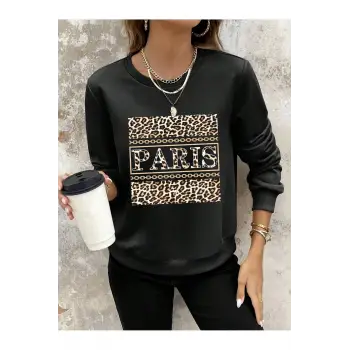 Coke serisi Leopard & Letter Graphic Sweatshirt
