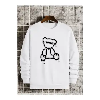 Coko serisi Bear Print Lined Sweatshirt