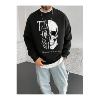 Coko serisi NITAGUT Slogan & Skull Print Drop Shoulder Sweatshirt