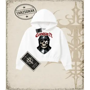 CONQUER   Kadın Crop Kapşonlu Sweatshirt