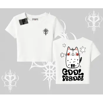 Cool Meow Yazılı Sevimli Kedi Arka Baskılı Babby Tee Tshirt