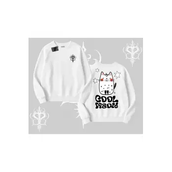 Cool Meow Yazılı Sevimli Kedi Arka Baskılı Biskilet Sweatshirt