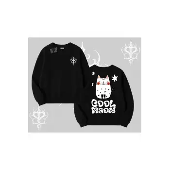 Cool Meow Yazılı Sevimli Kedi Arka Baskılı Biskilet Sweatshirt
