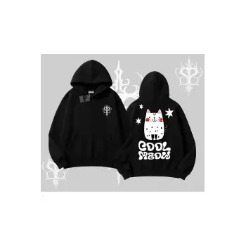 Cool Meow Yazılı Sevimli Kedi Arka Baskılı Kapşonlu Sweatshirt