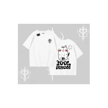 Cool Meow Yazılı Sevimli Kedi Arka Baskılı Oversize Tshirt