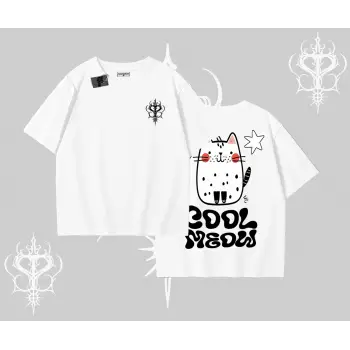 Cool Meow Yazılı Sevimli Kedi Arka Baskılı Oversize Tshirt