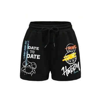 Coolane Cartoon & Slogan Graphic Drawstring Waist Şort