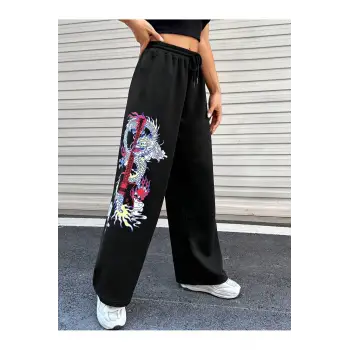 Coolane Dragon & Guitar Print Drawstring Waist 4 Mevsim Eşofman