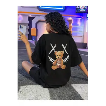 Coolane Gülümseyen Teddy Bear Sırtlı Baskılı Tişört