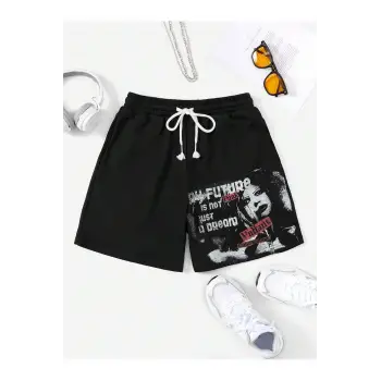 Coolane Letter Graphic Drawstring Waist Şort