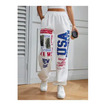 Coolane Letter Graphic Elastic Waist 4 Mevsim Eşofman