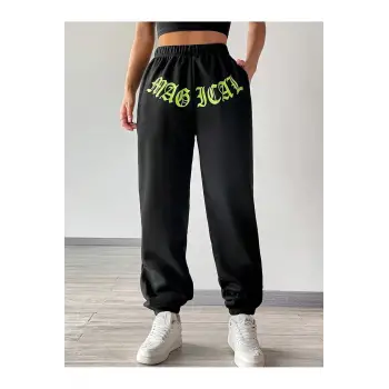 Coolane Letter Graphic Elastic Waist 4 Mevsim Eşofman