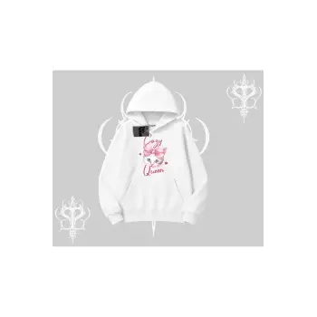 Cozy Queen Kedi Baskılı Kapşonlu Sweatshirt