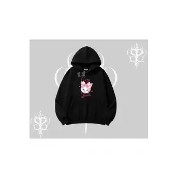 Cozy Queen Kedi Baskılı Kapşonlu Sweatshirt