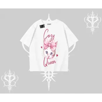 Cozy Queen Kedi Baskılı Oversize Tshirt - Çocuk
