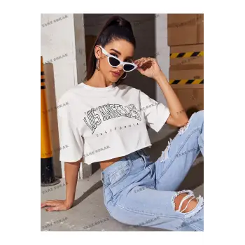 Crop CKOD-232913 Mektup Grafikli Kısa