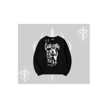 Cute Kitten Yazılı Sevimli Kedi Baskılı Biskilet Sweatshirt