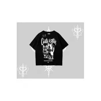Cute Kitten Yazılı Sevimli Kedi Baskılı Oversize Tshirt