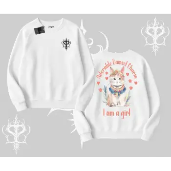 Cute Princess Kedi Tasarımlı Arka Baskılı Biskilet Sweatshirt