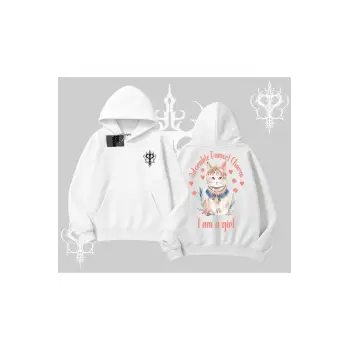 Cute Princess Kedi Tasarımlı Arka Baskılı Kapşonlu Sweatshirt