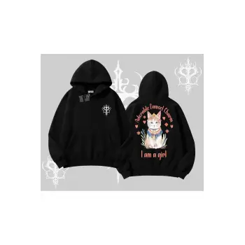 Cute Princess Kedi Tasarımlı Arka Baskılı Kapşonlu Sweatshirt