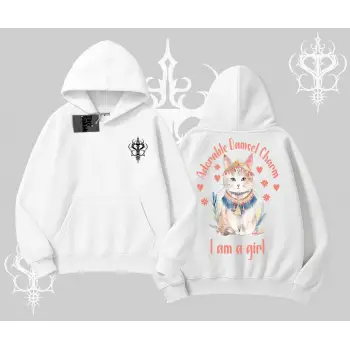 Cute Princess Kedi Tasarımlı Arka Baskılı Kapşonlu Sweatshirt