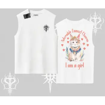 Cute Princess Kedi Tasarımlı Arka Baskılı Kolsuz Tshirt