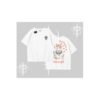 Cute Princess Kedi Tasarımlı Arka Baskılı Oversize Tshirt