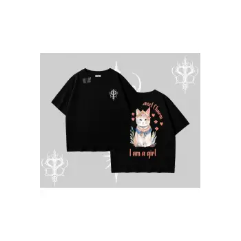 Cute Princess Kedi Tasarımlı Arka Baskılı Oversize Tshirt