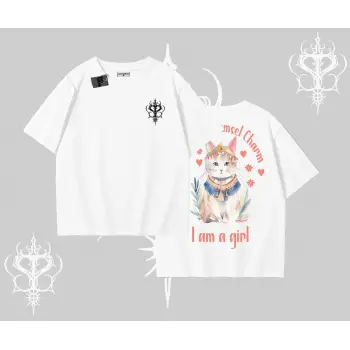 Cute Princess Kedi Tasarımlı Arka Baskılı Oversize Tshirt