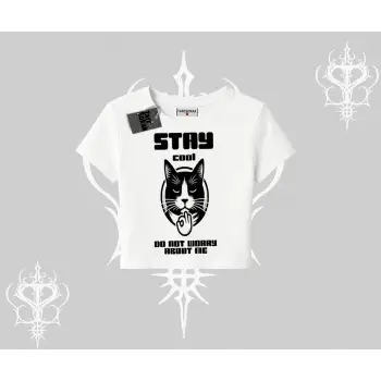 Cuteness Overload Kedi Baskılı Oversize Crop Tshirt