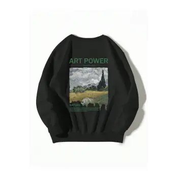 Dağ ve Slogan Grafikli Sweatshirt Siyah