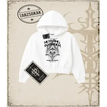 DARK OCCULT FRONT Kadın Crop Kapşonlu Sweatshirt