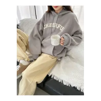 Dazy-Less Letter Graphic Drop Shoulder Drawstring Hoodie Without Tee Gri