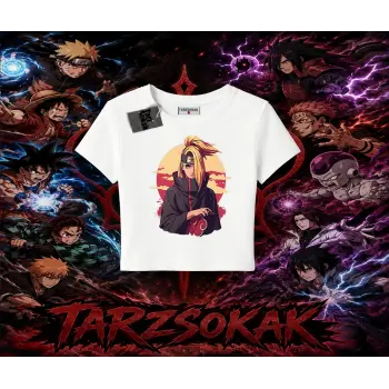 Deidara Naruto Anime Karakteri Kadın Baby Tee Beyaz