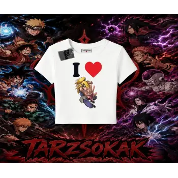 Deidara Naruto Anime Karakteri Kadın Baby Tee Beyaz