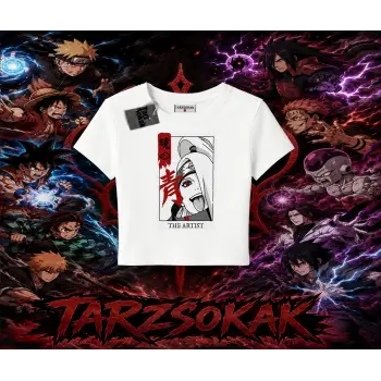 Deidara Naruto Anime Karakteri Kadın Baby Tee Beyaz