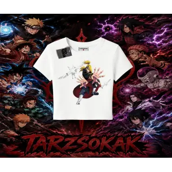 Deidara Naruto Anime Karakteri Kadın Baby Tee Beyaz