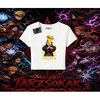 Deidara Naruto Anime Karakteri Kadın Baby Tee Beyaz