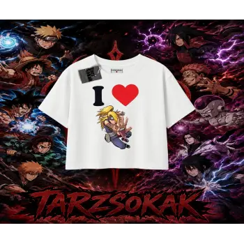 Deidara Naruto Anime Karakteri Kadın Crop Tişört Beyaz