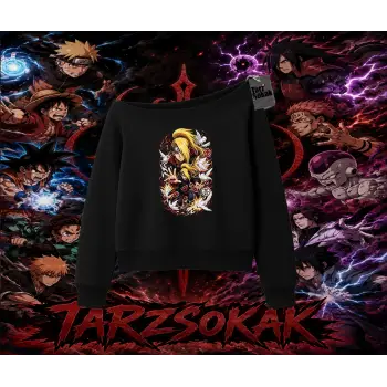 Deidara Naruto Anime Karakteri Kadın Kayık Yaka Sweatshirt Beyaz