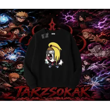 Deidara Naruto Anime Karakteri Oversize Unisex Bisiklet Yaka Sweatshirt Beyaz