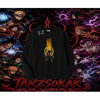 Deidara Naruto Anime Karakteri Oversize Unisex Bisiklet Yaka Sweatshirt Beyaz