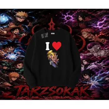 Deidara Naruto Anime Karakteri Oversize Unisex Bisiklet Yaka Sweatshirt Beyaz