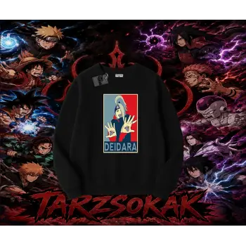 Deidara Naruto Anime Karakteri Oversize Unisex Bisiklet Yaka Sweatshirt Beyaz