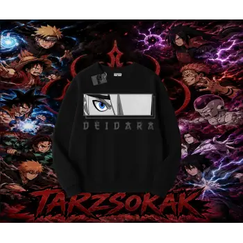 Deidara Naruto Anime Karakteri Oversize Unisex Bisiklet Yaka Sweatshirt Beyaz