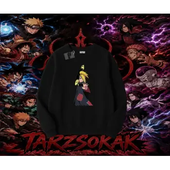 Deidara Naruto Anime Karakteri Oversize Unisex Bisiklet Yaka Sweatshirt Beyaz