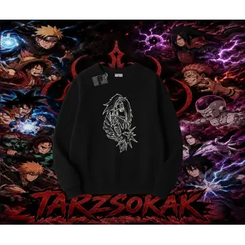 Deidara Naruto Anime Karakteri Oversize Unisex Bisiklet Yaka Sweatshirt Beyaz