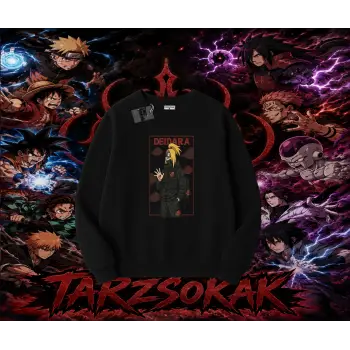 Deidara Naruto Anime Karakteri Oversize Unisex Bisiklet Yaka Sweatshirt Beyaz
